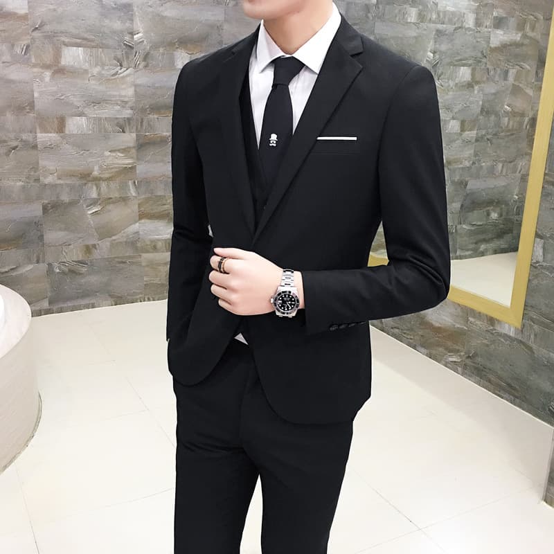 Men's set, professional classic suit jacket, Korean style, 3 piece set, slim fit 2