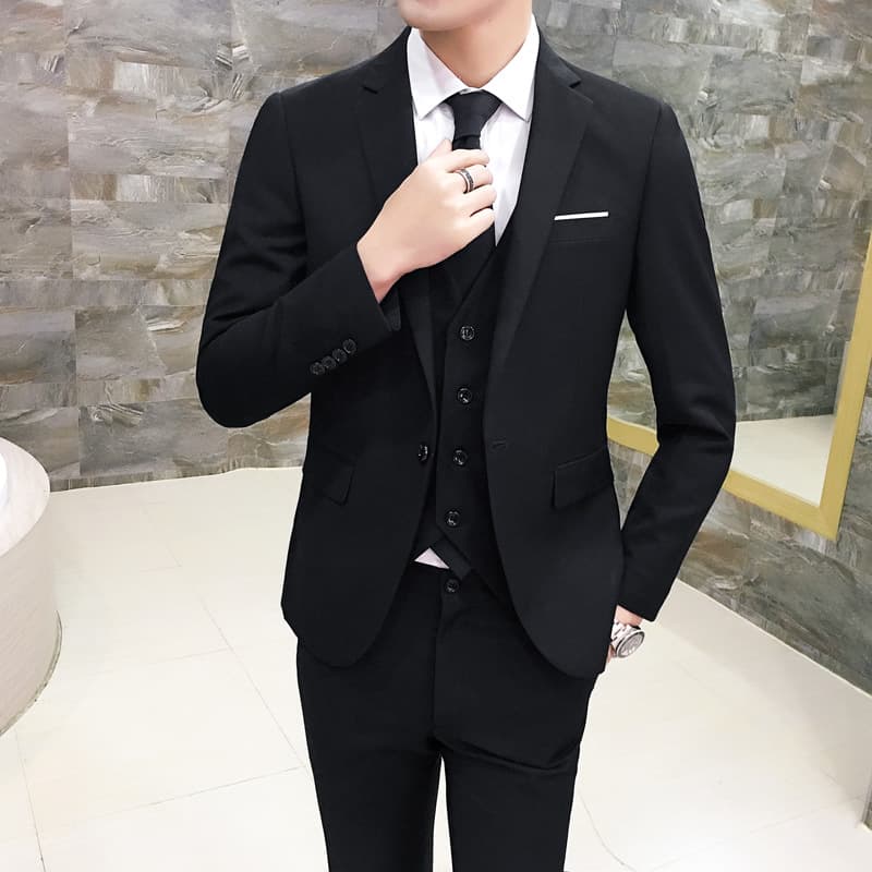 Men's set, professional classic suit jacket, Korean style, 3 piece set, slim fit 3