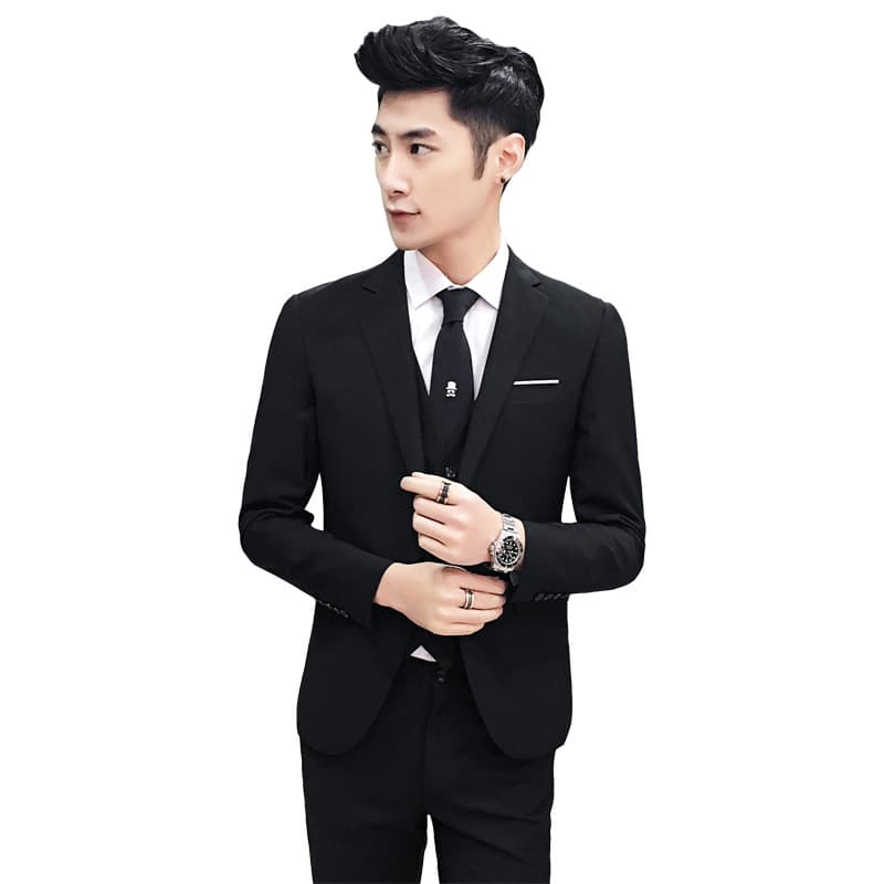 Men's set, professional classic suit jacket, Korean style, 3 piece set, slim fit 5