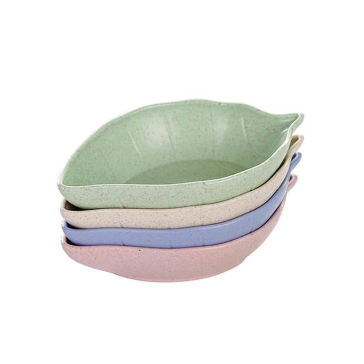 Household kitchen wheat straw seasoning disc leaves creative plastic round pickles and tableware dipping sauce snack dish 4