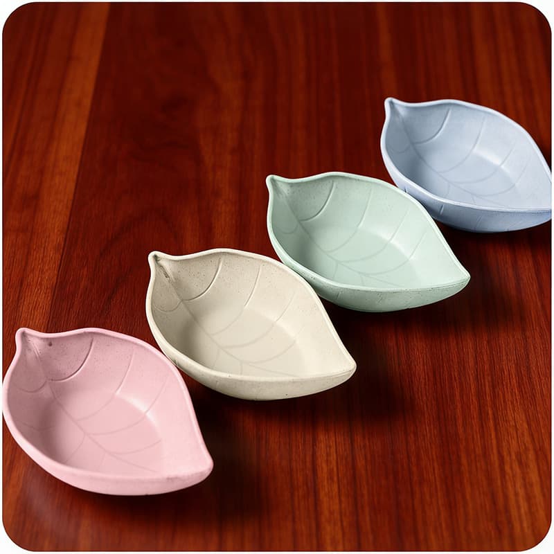 Household kitchen wheat straw seasoning disc leaves creative plastic round pickles and tableware dipping sauce snack dish