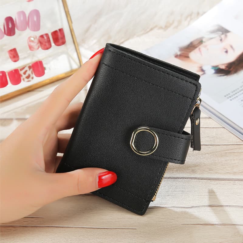 Fresh short polyurethane wallet, solid color cute card holder, small clutch bag, Korean style 4