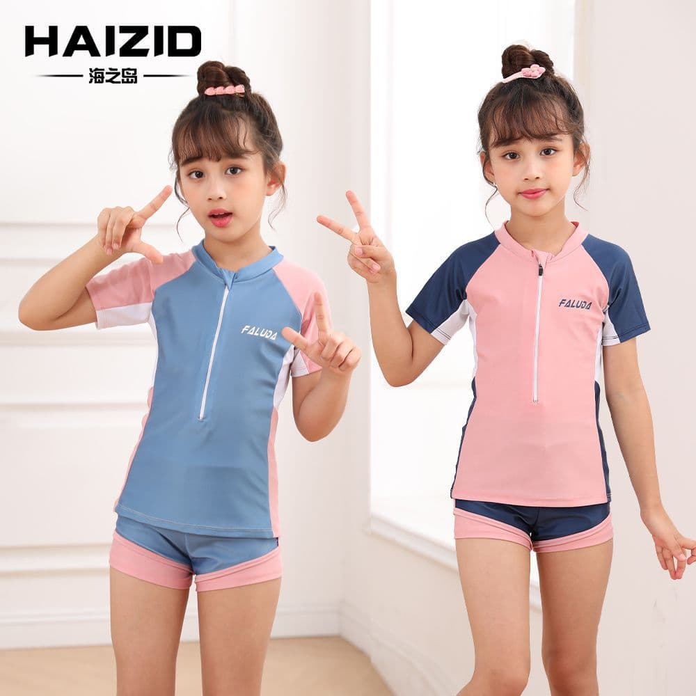 (Wholesale), children's swimwear for boys, trousers, cartoon swimming cap, split set, 3 piece set 3