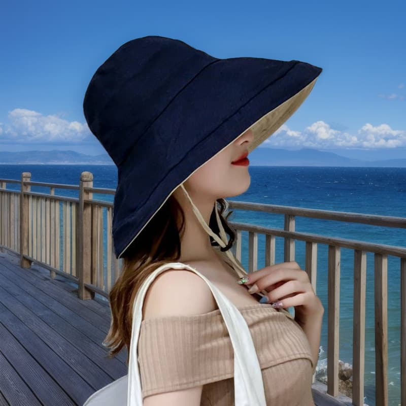 Double-sided travel fashionable beach sun hat, Korean style 2