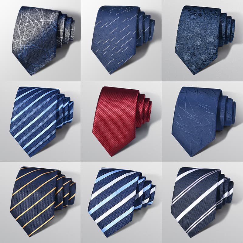 Men's 8cm tie hand-punched wine red stripes blue solid color series business formal men's tie factory direct sales