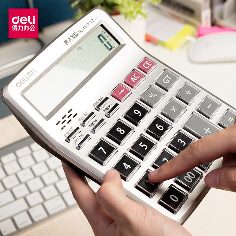 Deli 1512 live voice calculator financial office computer 12 large key crystal computer 2