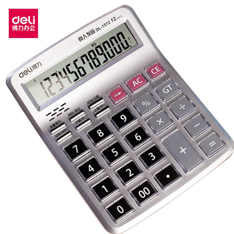 Deli 1512 live voice calculator financial office computer 12 large key crystal computer 3