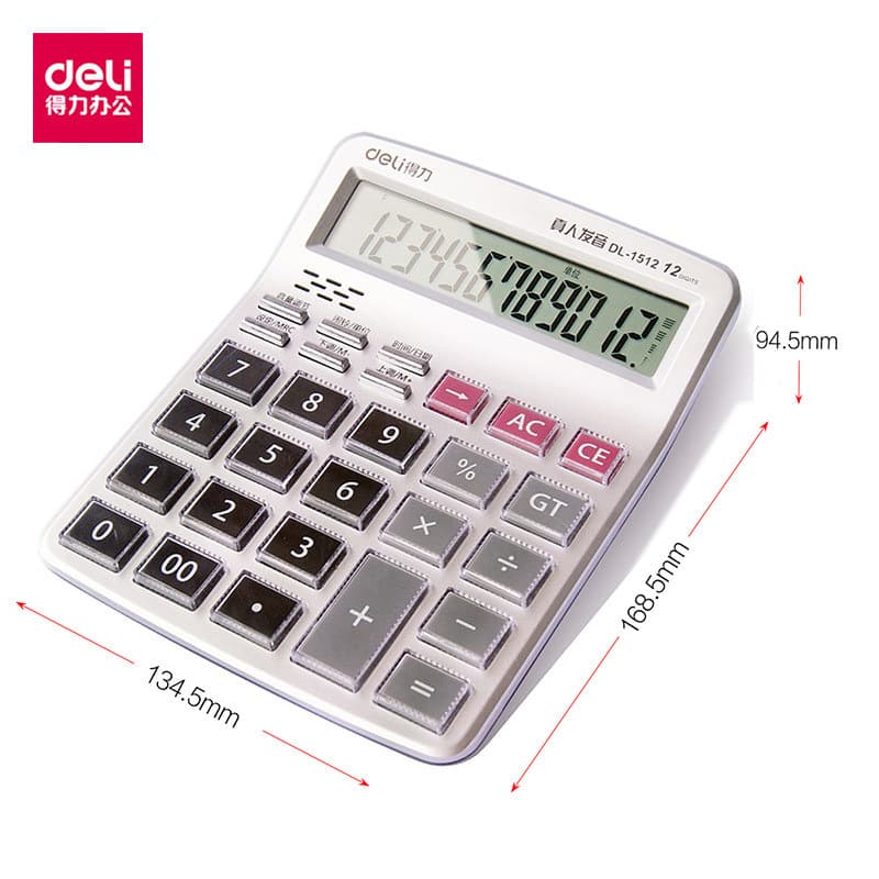 Deli 1512 live voice calculator financial office computer 12 large key crystal computer 4