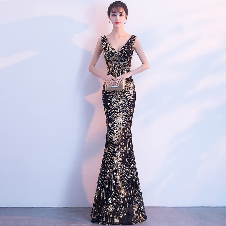 Summer fitted long fashionable evening dress, "fish tail" cut 2