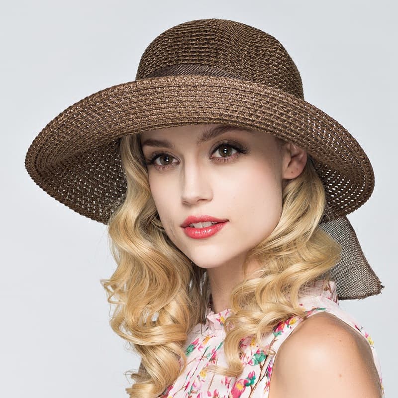 Fashionable beach foldable panama hat with bow solar-powered, sun protection 2
