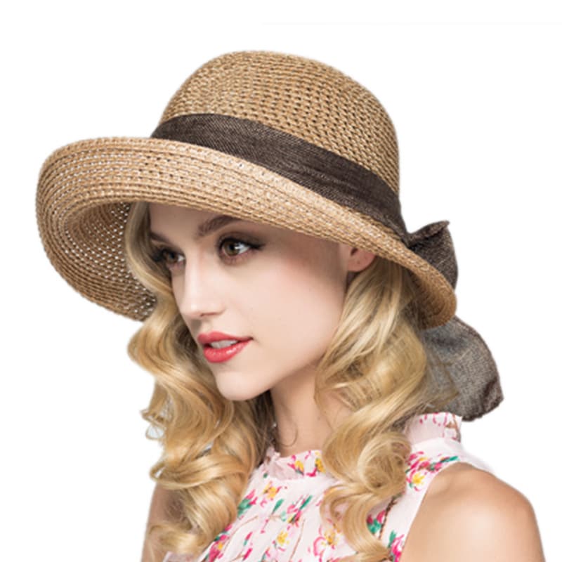 Fashionable beach foldable panama hat with bow solar-powered, sun protection 5