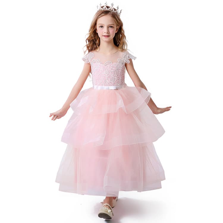 White children's long dress, small princess costume, brand piano performance costume, tulle, Birthday gift 5