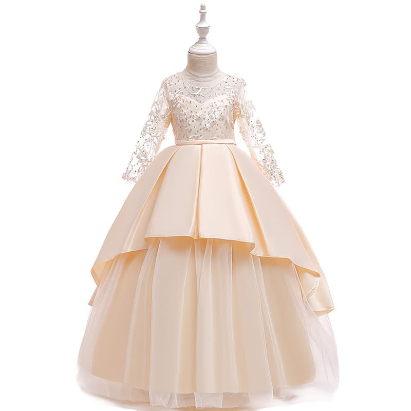 Small princess costume, long-sleeve, piano performance costume, evening dress, Amazon 3
