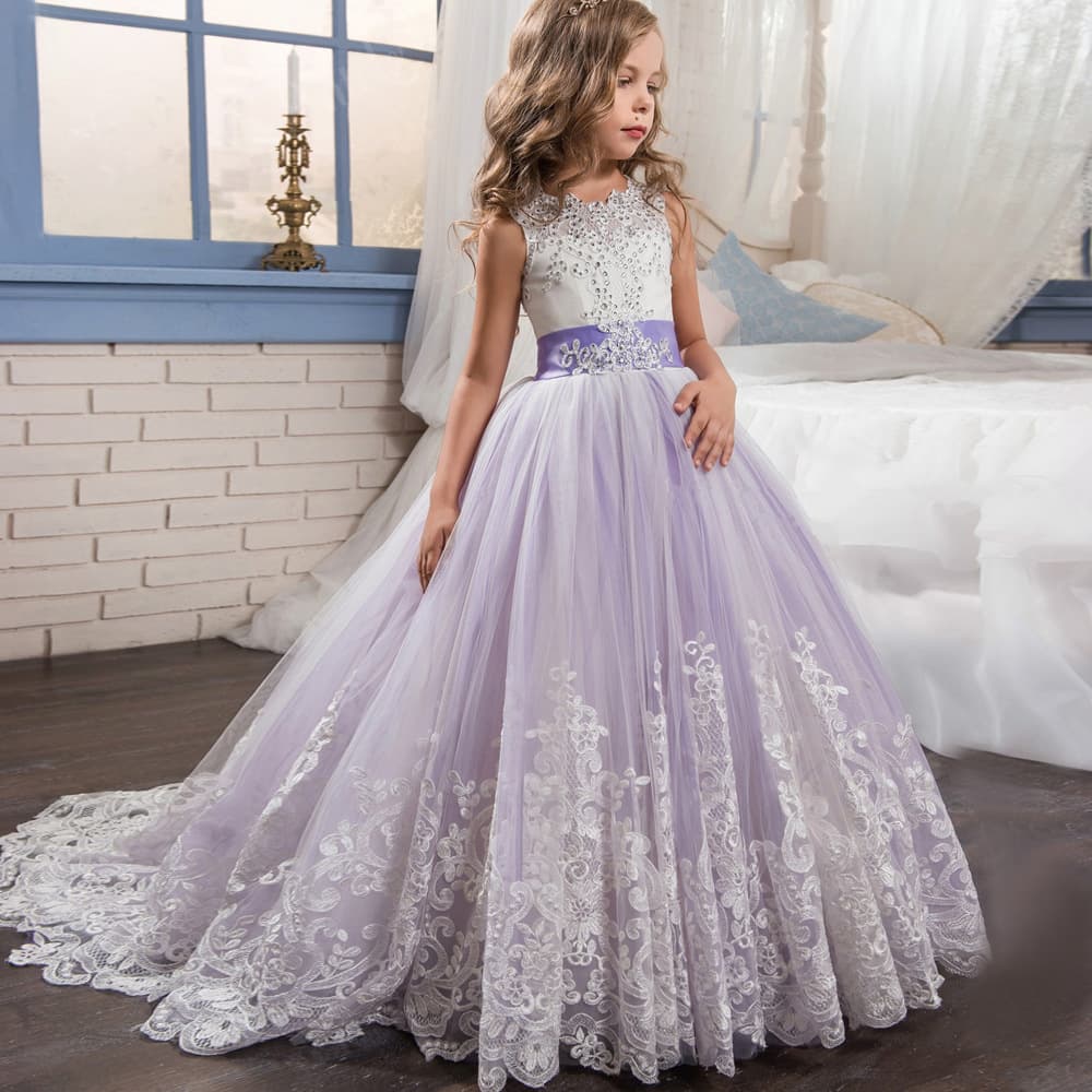 Children's long skirt, lace wedding dress, long small princess costume, evening dress, Amazon