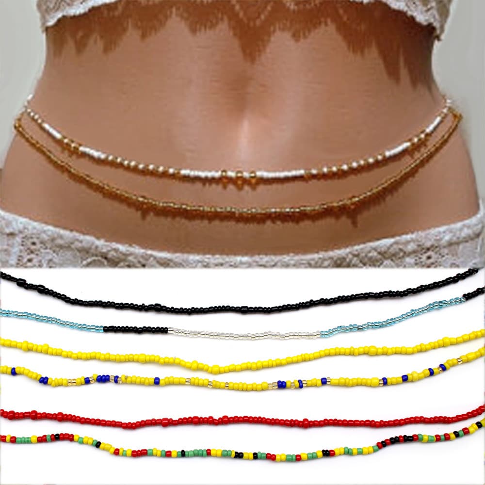 European and American cross -border platform new hot -selling rice pearl color waist chain mixed -match beach chain Bikini chain belly belly waist bead chain 2