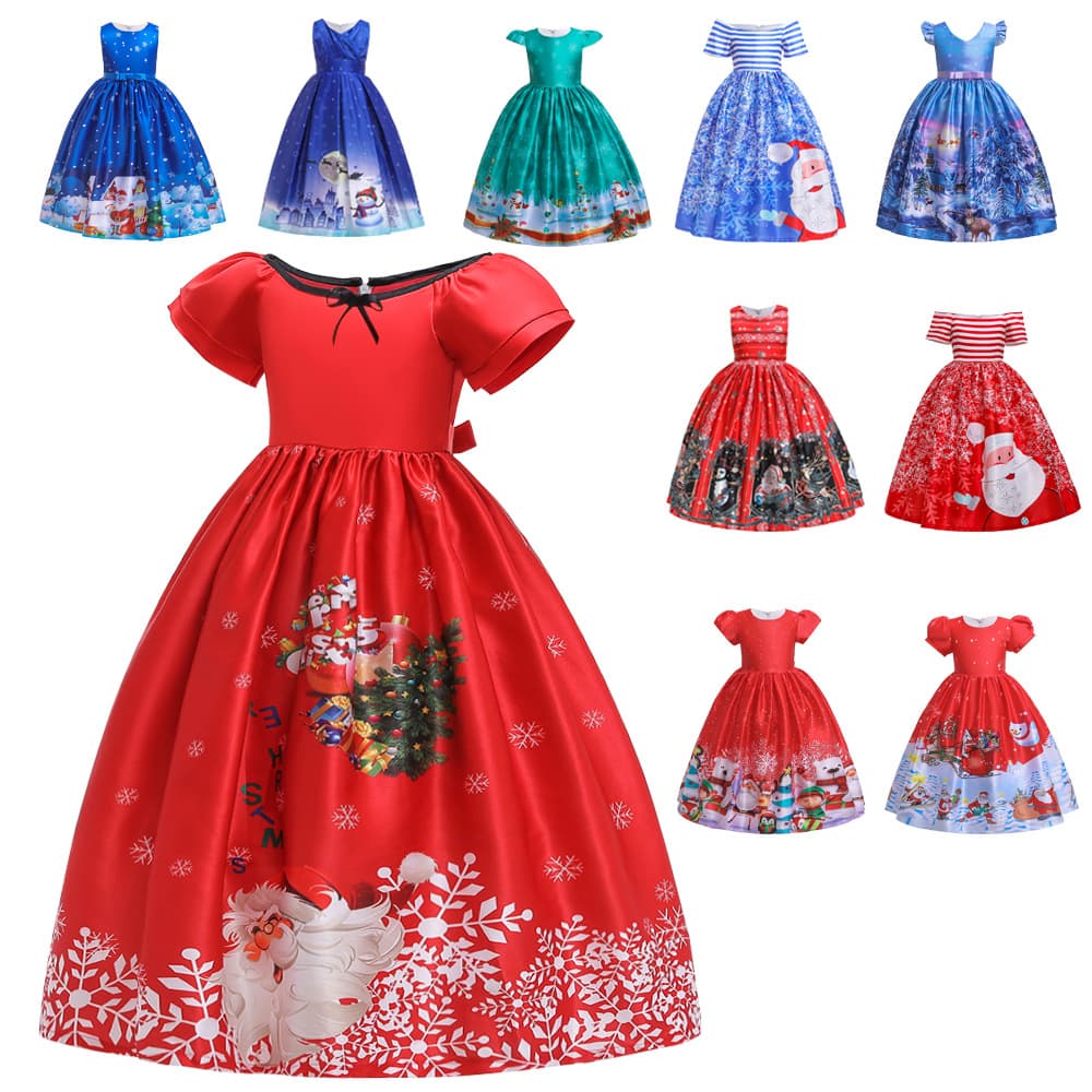 Cartoon children's dress, Christmas long skirt, suit, with snowflakes, princess style