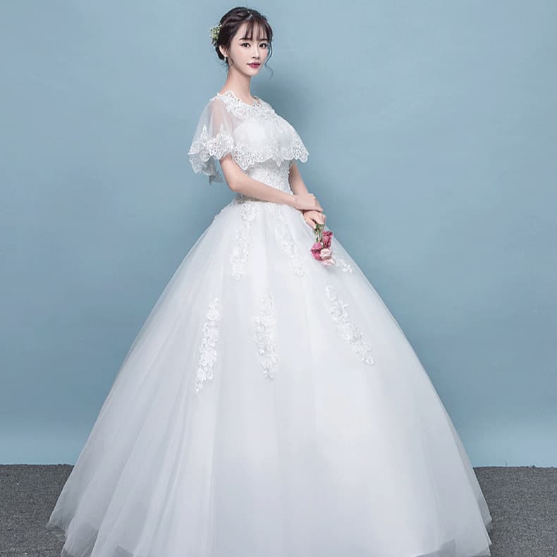 Wedding dress with a round collar for bride, Korean style, princess style 2