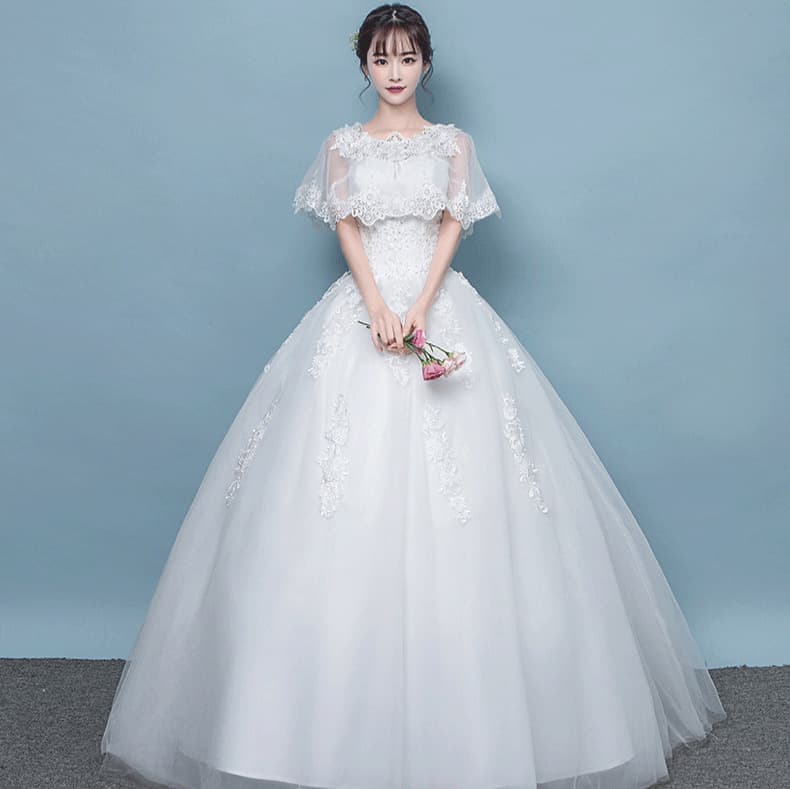 Wedding dress with a round collar for bride, Korean style