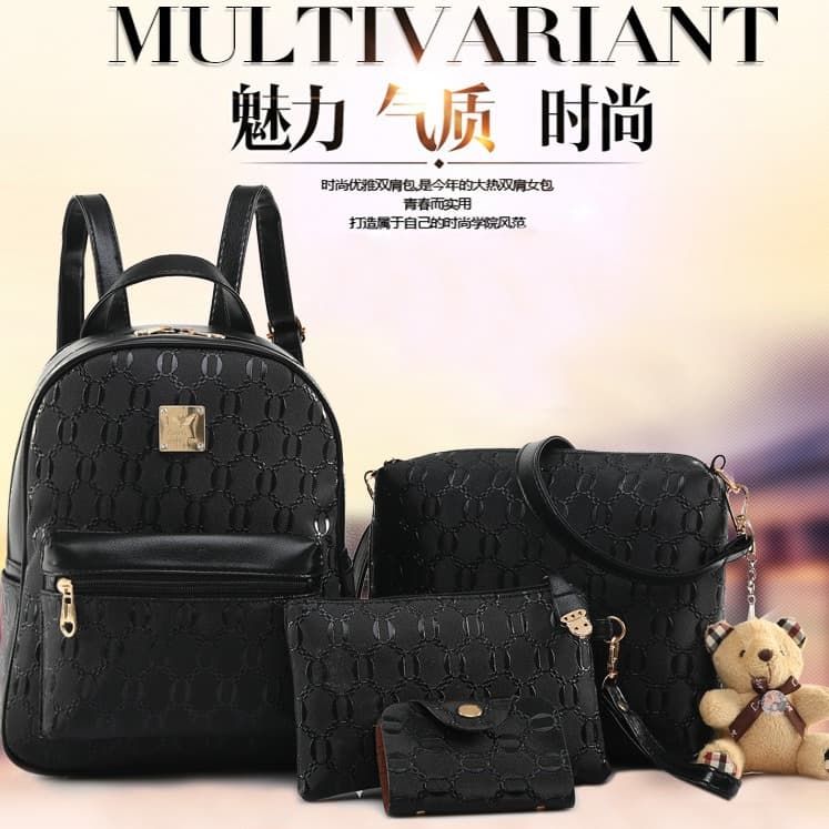 Set, capacious backpack, one-shoulder bag, travel bag, with little bears, 4 piece set, European style 2