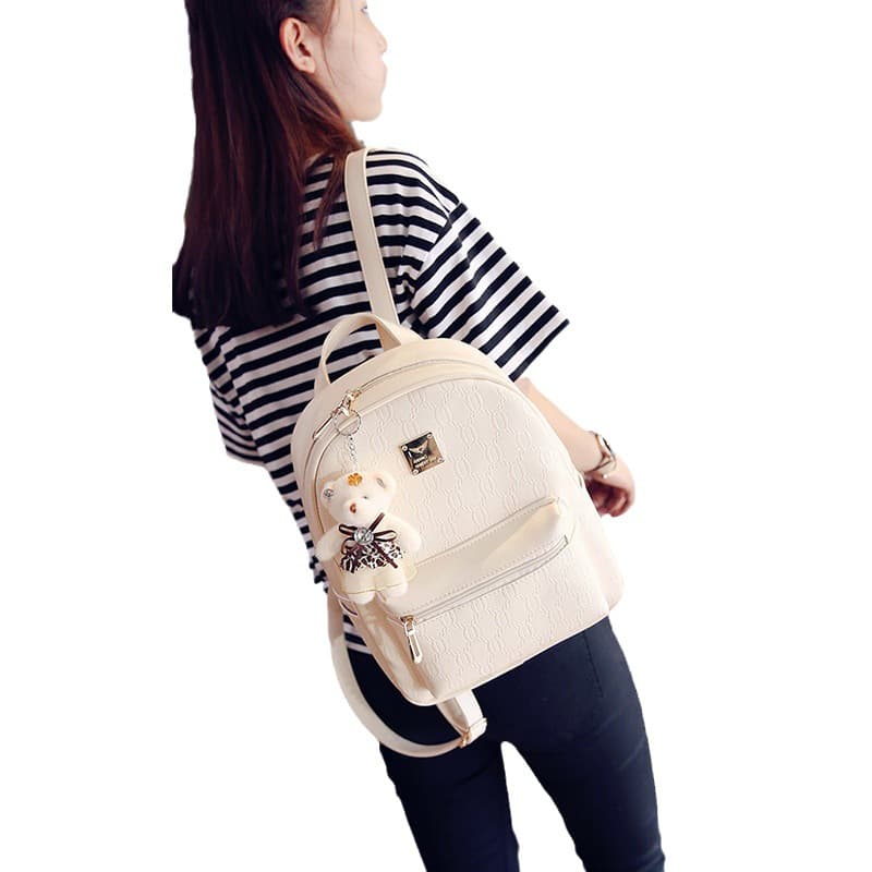Set, capacious backpack, one-shoulder bag, travel bag, with little bears, 4 piece set, European style 5