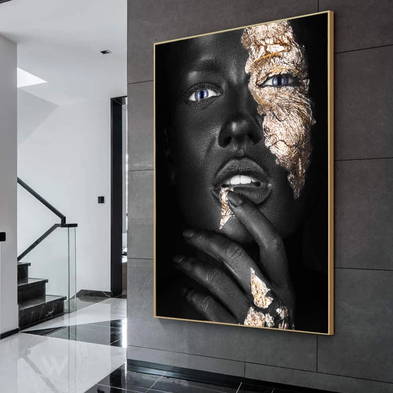 Shenzhen Factory African Black Gold Woman Canvas Painting Core Naavia Modern Light Luxury living room decorative painting 2
