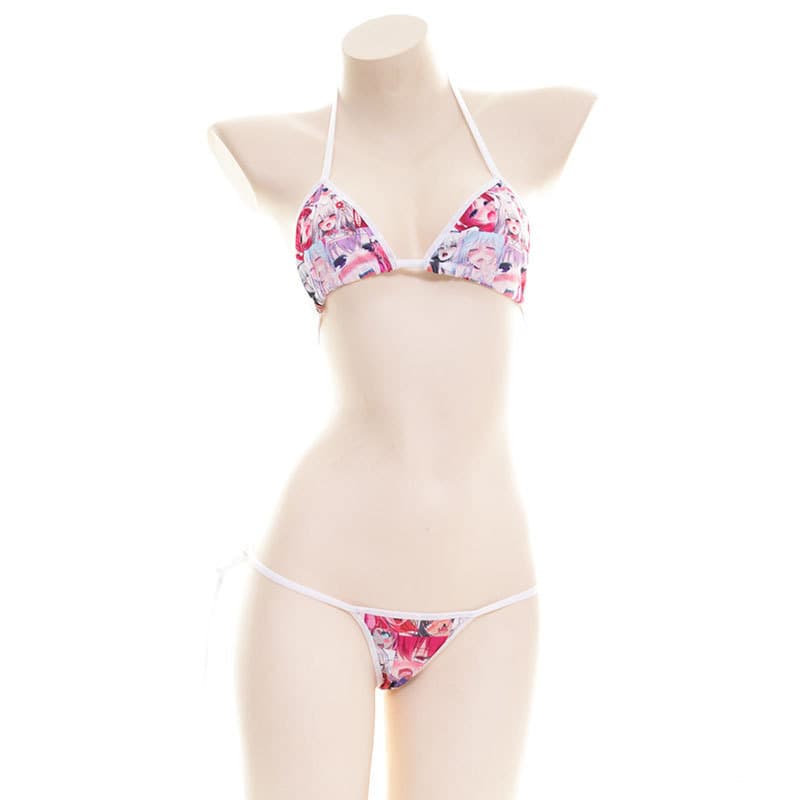 Swimwear, belt, sexy cartoon pijama, underwear for students, set, print 2