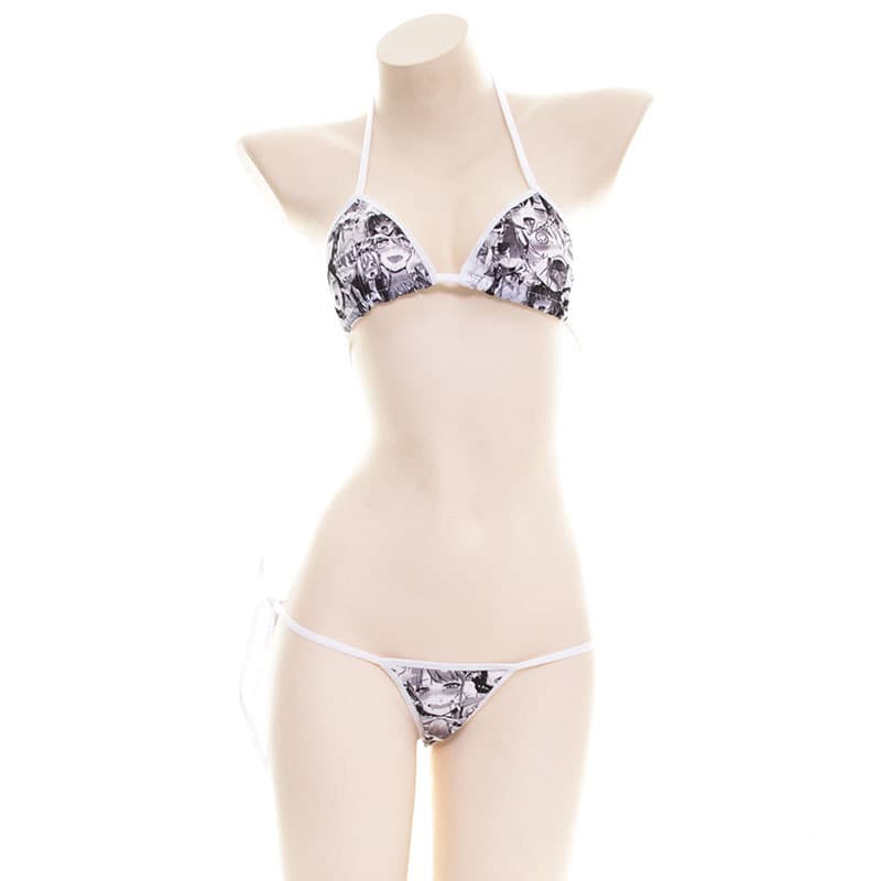 Swimwear, belt, sexy cartoon pijama, underwear for students, set, print 5