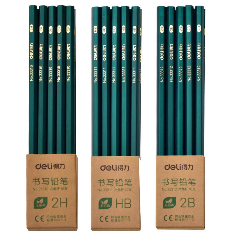 Deli 2B Pencil HB Elementary School Students Write Test Drawing and Writing 2H Sketch Children's Writing 10 Pencils 5