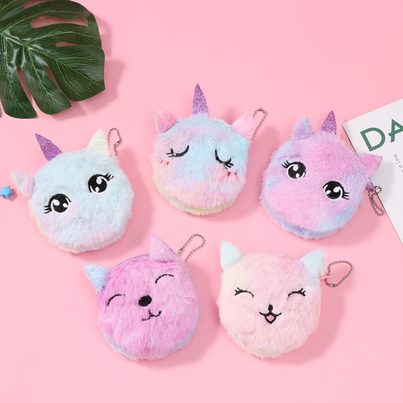 Creative cartoon wallet, key bag, keychain, pendant, card holder, children's plush cards, new collection, unicorn, cat