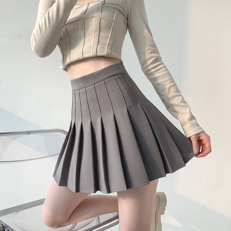 White Japanese fitted summer mini-skirt, student pleated skirt, high waist, A-line 2