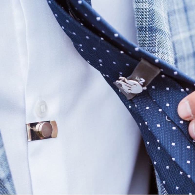 Tie, shirt, invisible magnetic protection buckle, clips included