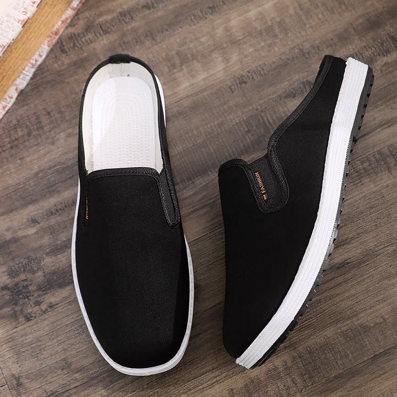 Summer old Beijing cloth slippers for men, breathable and comfortable casual shoes for outer wear, heelless, lazy half-cup men's shoes, one-legged shoes 2