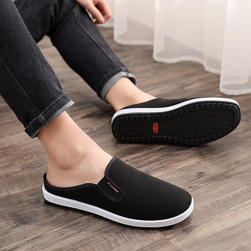 Summer old Beijing cloth slippers for men, breathable and comfortable casual shoes for outer wear, heelless, lazy half-cup men's shoes, one-legged shoes 3