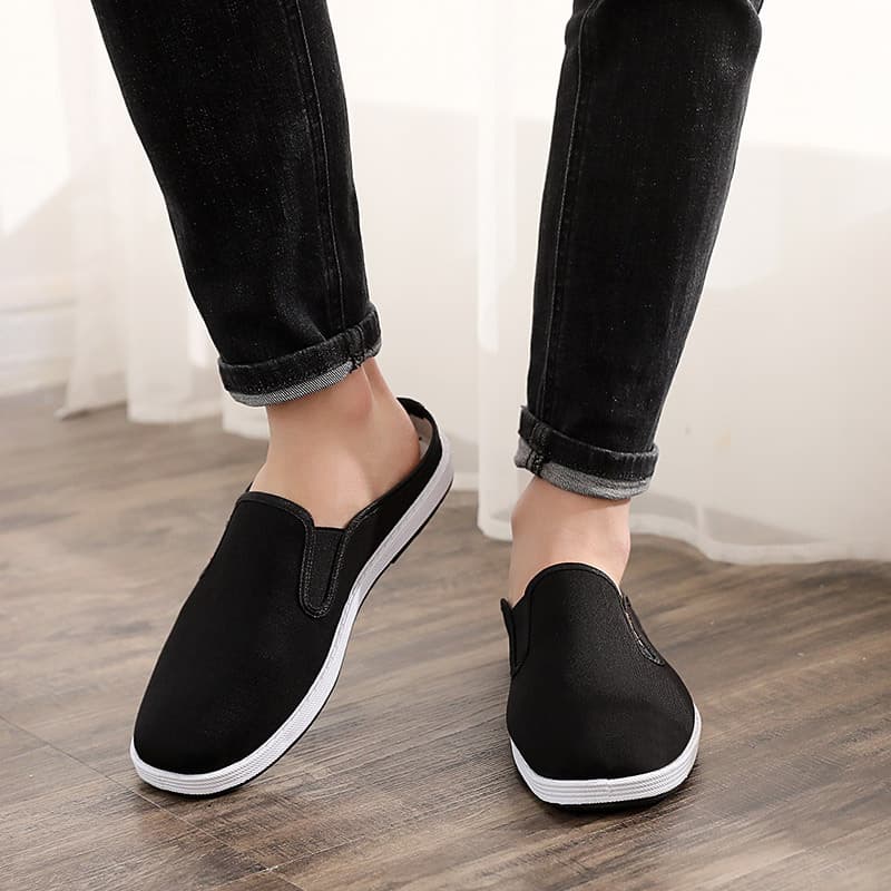 Summer old Beijing cloth slippers for men, breathable and comfortable casual shoes for outer wear, heelless, lazy half-cup men's shoes, one-legged shoes 4