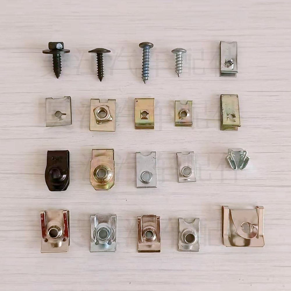 Car license plate screw iron plate, self-tapping base, U-shaped clip, metal fixing clip, nut clip 4