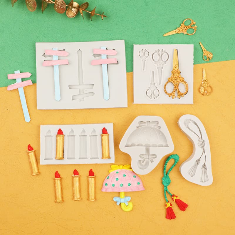 Signboard, scissors, candle, umbrella, acrylic fondant, silicone clay, DIY 3