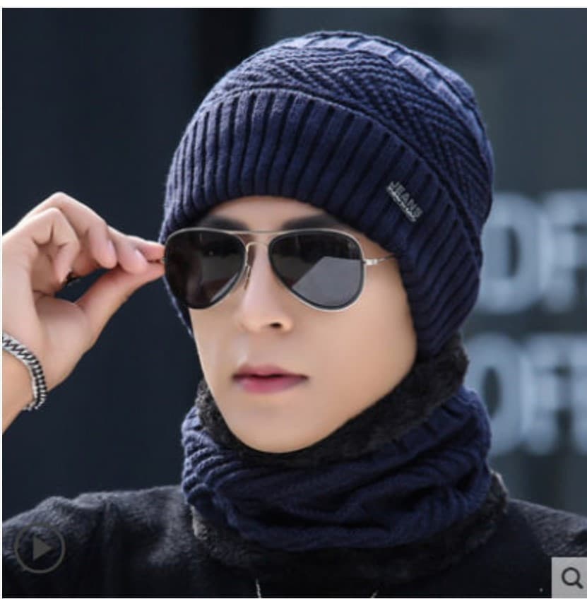 Demi-season keep warm knitted woolen hat, men's winter scarf, increased thickness 2