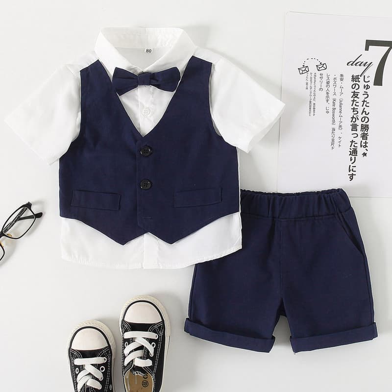 Summer classic suit jacket for boys, children's shirt, vest, dress, set, Korean style