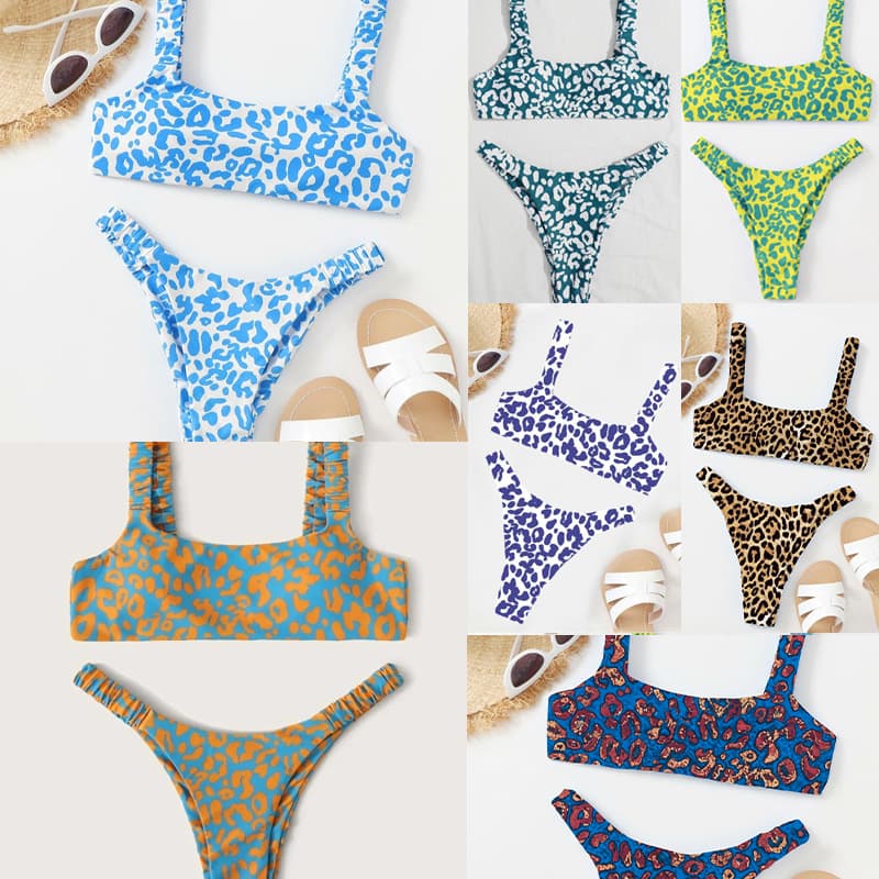 Sexy fashionable multicoloured colored split trend swimwear, European style, high waist 5