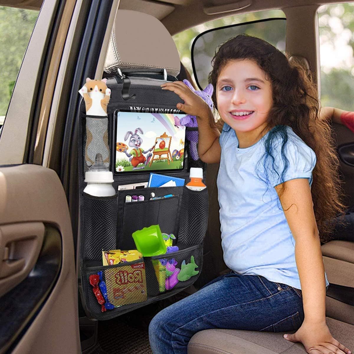Seat, chair, universal storage bag, storage system, hanging organiser for car, free leg movement 4