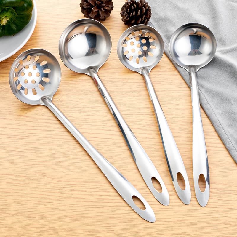 Stainless steel hot pot spoon set, kitchen cooking integrated colander, hotel household long handle high temperature resistant soup spoon 2