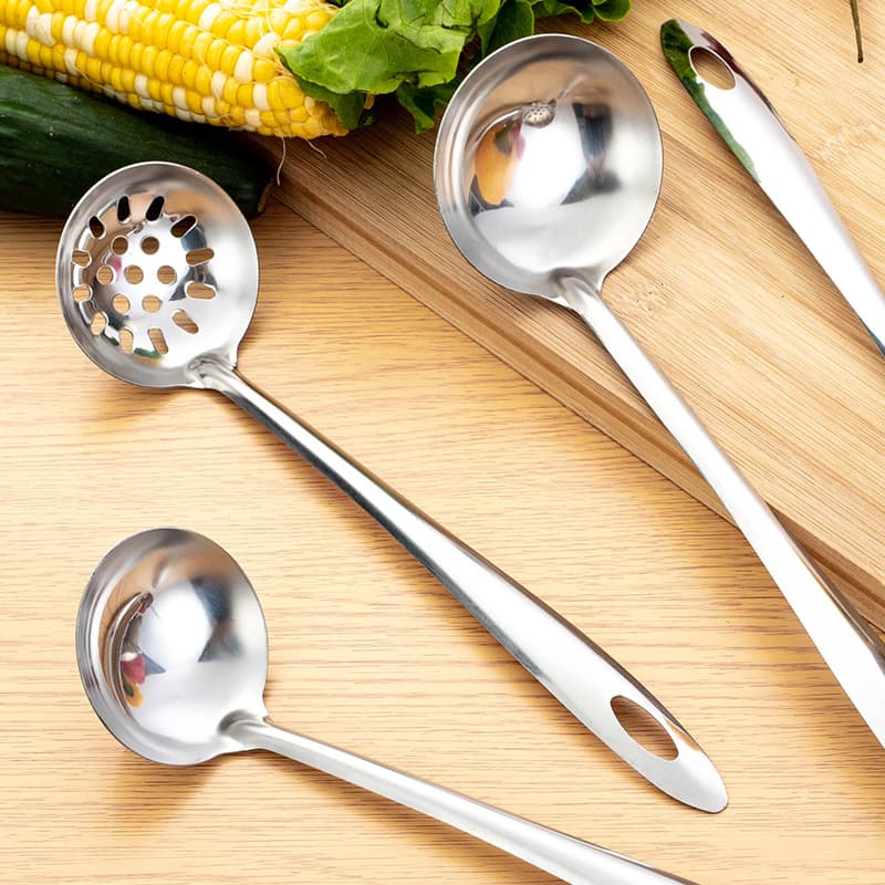 Stainless steel hot pot spoon set, kitchen cooking integrated colander, hotel household long handle high temperature resistant soup spoon