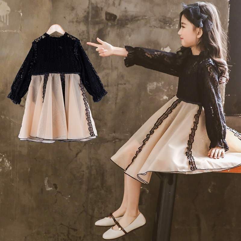 Children's dress, summer long-sleeve, girl's skirt, lace small princess costume, western style, Korean style 3