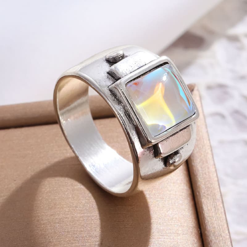 (Cross-border trading), fashionable retro organic ring with stone for wedding anniversary, city style, moonstone 3
