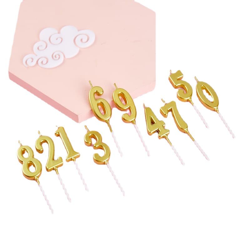 Golden digital candle 0-9 digital birthday candle cake decoration plug-in gold plated candle PVC box free shipping 5