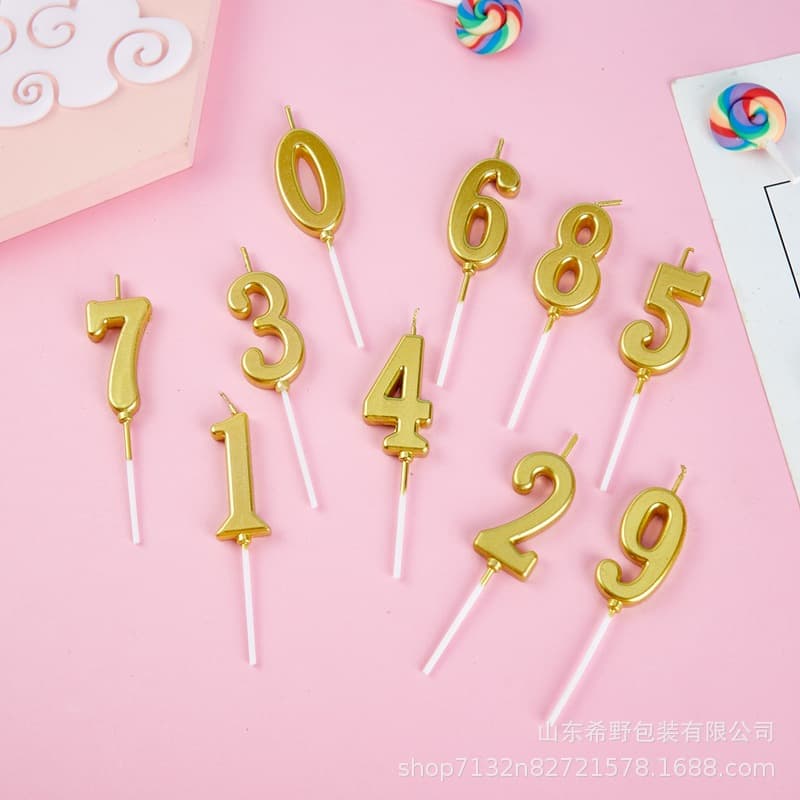 Golden digital candle 0-9 digital birthday candle cake decoration plug-in gold plated candle PVC box free shipping