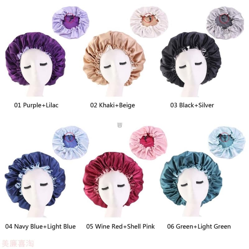 WOMEN NIGHT SLEEP CAP SATIN ELISTIC BONNET HAT FOR HAIR CARE