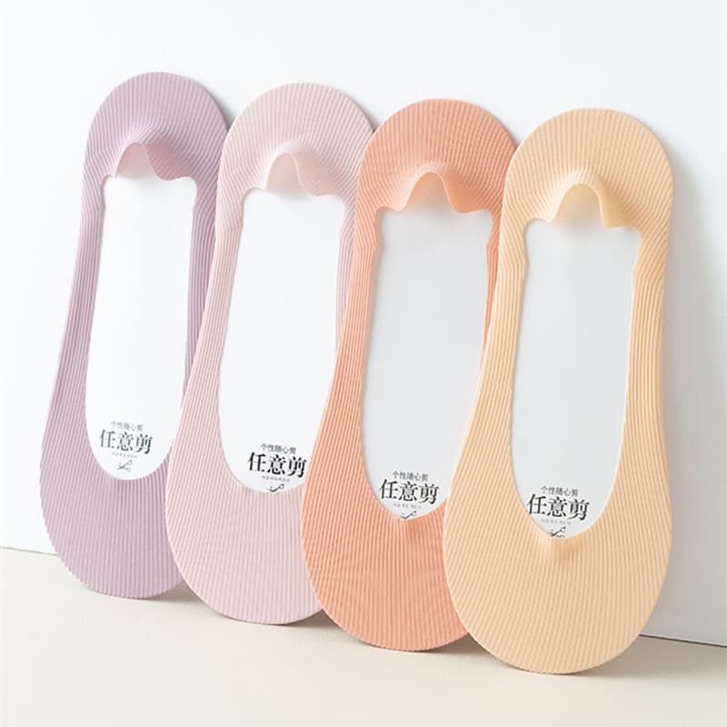 Ice silk randomly cut boat socks female thin shallow mouth invisible socks silicon glue not dropped with spring and summer stripes and breathable female ship socks