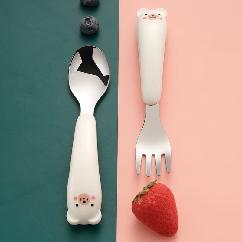 (Wholesale), cartoon handheld children's spoon stainless steel, teaching fork for baby, tableware, set, stainless steel AISI 304, Birthday gift 2