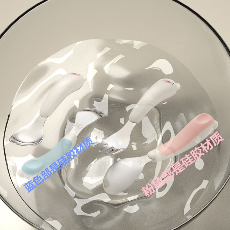 (Wholesale), cartoon handheld children's spoon stainless steel, teaching fork for baby, tableware, set, stainless steel AISI 304, Birthday gift 3